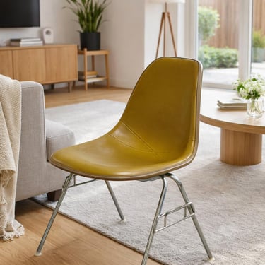 Vintage Herman Miller Eames Olive Green Upholstered Fiberglass