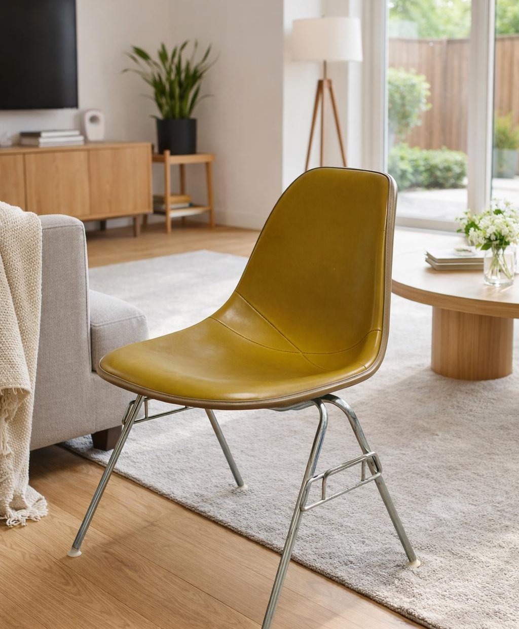 Vintage Herman Miller Eames Olive Green Upholstered Fiberglass
