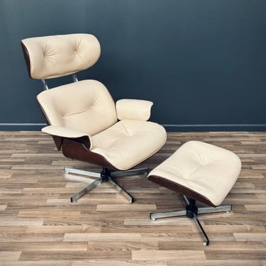 Mid-Century Modern Beige Leather Lounge Chair with Ottoman by Plycraft, c.1960’s 