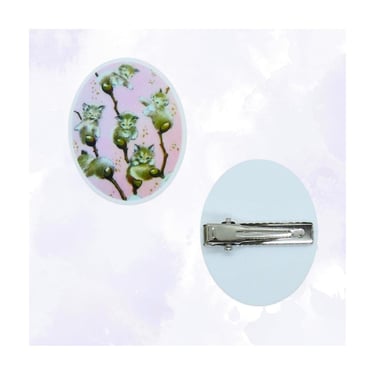 Vintage Kittens Hair Clip - Retro 60s Style Kitty Cats Fuzzy Catkins Barrette - Cute Kitsch Cat Accessory 