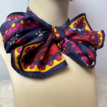 60’s- 70’s Vintage scarf~ colorful bold striped floral groovy boho~ pussycat bow head scarves hair Pop of color multi purp ~X long rectangle 