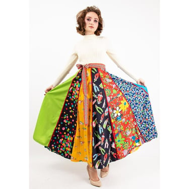Vintage Giorgio Sant Angelo patchwork wrap skirt / 1970s full length hippie maxi 