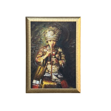 Chinese Miao Tribal Dressing Lady Portrait Oil Painting Canvas Framed Art ws4296E 