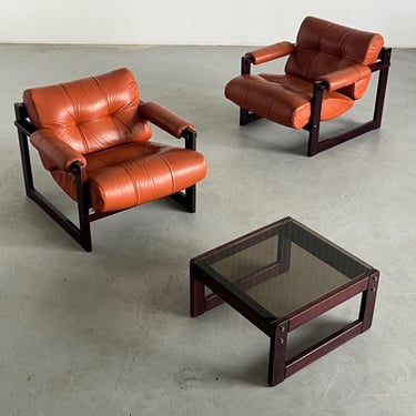 Vintage Brazilian Mid-Century Modern 'S-1' Seating Set by Percival Lafer in Leather and Rosewood, 1976 Brazil 