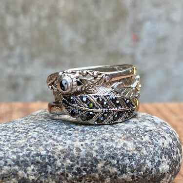 Avon Ring, Ying Yang Ring, Rhinestone Feathery Stackable Rings 