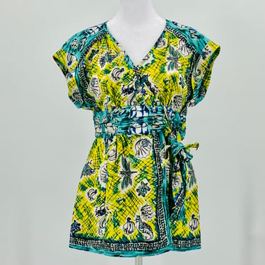 Nanette Lepore Silk Blouse in Vivid Yellows Greens & Blues Size 4 