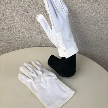 Vintage off white formal gloves cotton faux button sides cuff sz 6 
