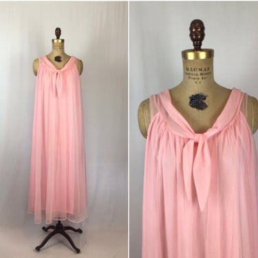 Vintage 60s nightgown | Vintage bubble gum pink chiffon nightdress | 1960s Lisette negligee 