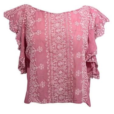 LoveShackFancy - Pink Semi-Sheer Embroidered Blouse Sz M