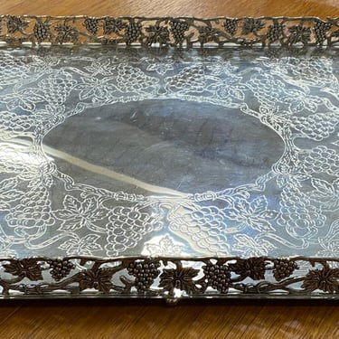 Item #DMC9  Vintage Godinger Silver-Plate Serving Tray w/ Grape Motif