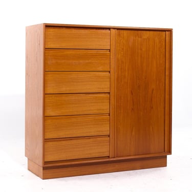 Danflex Mid Century Danish Teak Tambour Door Armoire Highboy Dresser - mcm 