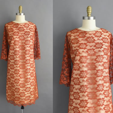 vintage 1960s nutmeg lace dress | Large 