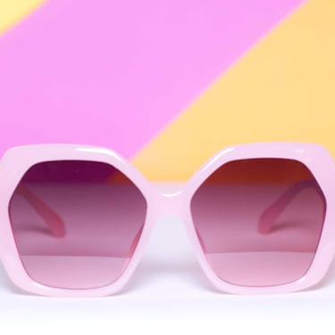 Retro Pink Oversized Hexagon Sunglasses | Bubblegum Mod 
