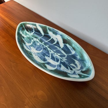 Oval Large Platter 16x8 Studio Pottery Mid Century Hand painted Plate Andersens E Booth Bay Maine Vintage 