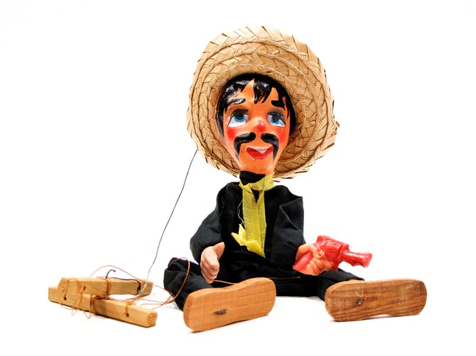 VINTAGE: 1970's - Mexican Ceramic Marionette Doll - Handmade Marionette Puppet - Mexican Folk Art - Hand Painted Dolls - SKU 28-C4-00013934 