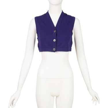 Romeo Gigli 1989-90 F/W Vintage Purple Cotton Knit Cropped Vest Sz 40 