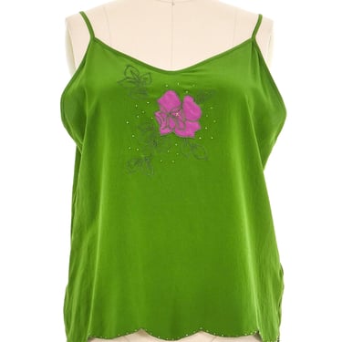 Green Silk Floral Applique Cami