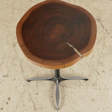 Handcrafted 25 in. Live Edge Mahogany Wafer Steel Bistro Table