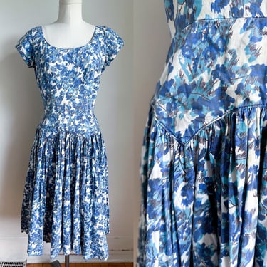 Vintage 1950s Abstract Floral Drop Waist Dress / XS 