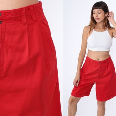 90s Trouser Shorts Red Liz Claiborne Pleated Preppy Shorts High Waisted Bermuda Trouser Cotton Plain Simple Vintage 1990s Large 12 