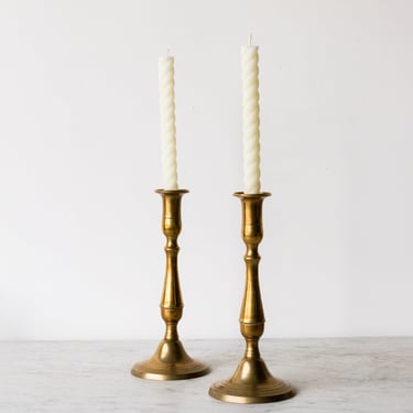 Pair of Brass Candlesticks & Tapers