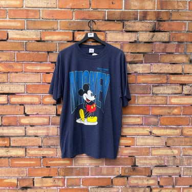 vintage 90s blue cocoa beach florida striped mickey mouse tee / xl extra large 