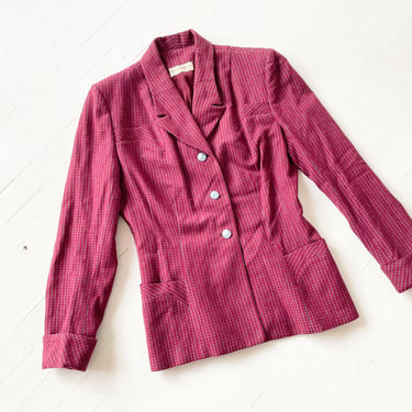 1940s Burgundy Check Wool Jacket 