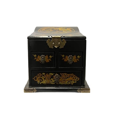 Chinese Oriental Black Flower Birds Mirror Rectangular Jewelry Box ws2528BE 