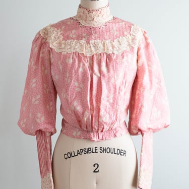 Edwardian Pink Silk &amp; Lace Blouse / Extra Small