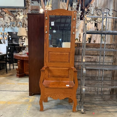 Vintage Oak Hall Tree with Seat Storage and Mirror