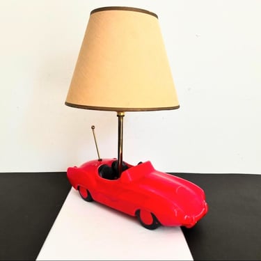 1960s Red Car Lamp & Shade 