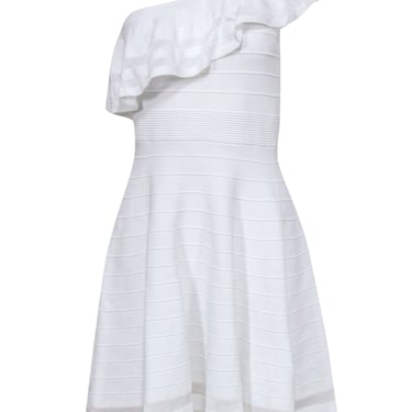 Ted Baker - White One Shoulder Fit & Flare Knit Dress w/ Shoulder Ruffle Sz 8