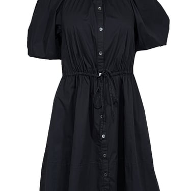 Staud - Black Cotton Poplin Button Up Puff Sleeve Dress Sz XS