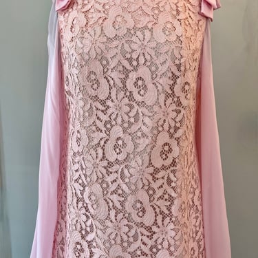 1970s Grace Taylor Pale Pink Lace Dress 