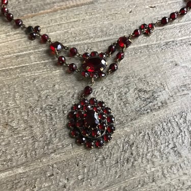 Antique Garnet Necklace, Victorian Bohemian, Deep Color, Period Jewelry, KH 
