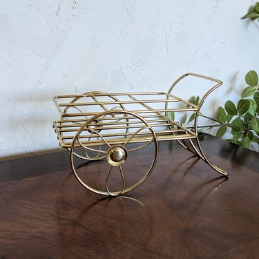 Vintage Gold Metal Wheelbarrow Planter Decor 