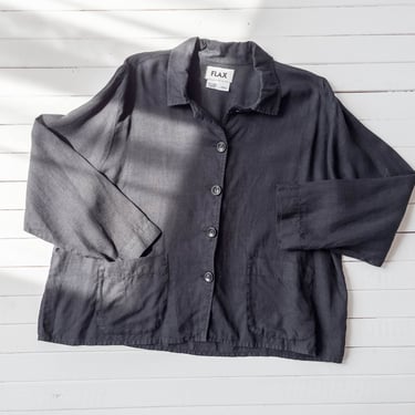 black linen shirt | 90s plus size vintage FLAX minimal minimalist loose oversized black linen tunic blouse 