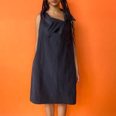 Y2K Black Asymmetrical Collared Dress, sz. L
