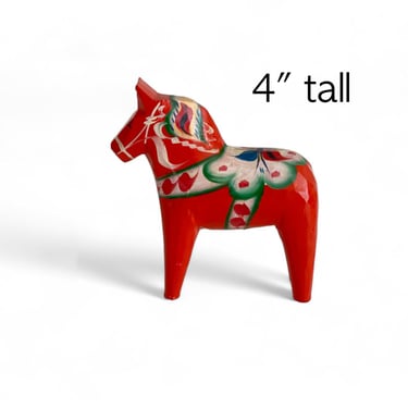 4" Swedish Red Dala Horse - Hand-Painted Wooden Folk Art, Scandinavian Collectible Toy 