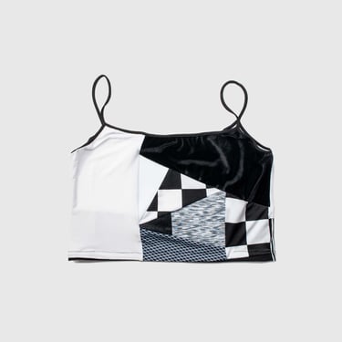 black + white 'all-over reroll' cropped tank top