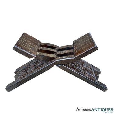 Vintage Jungle Tiki South American Tribal Carved Folding Chair Stool