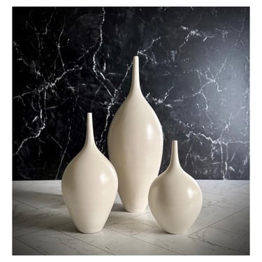SHIPS NOW- Set of 3 Stoneware Bottle Vases in Satin Matte Warm Off White Glaze by Sara Paloma - minimalist modern elegant studio pottery 