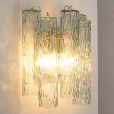 Wall sconce with Murano glass green grey color Made in Italy, vintage style wall lamp with cylinders 