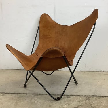 Vintage Modern Iron and Leather Butterfly Chair 