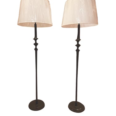 Pair of Giacometti Style Bronze Floor Lamps