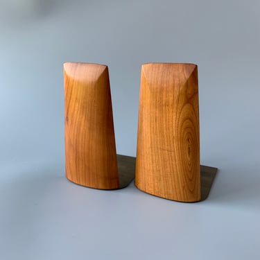Pair of Vintage Wood and Brass Bookends 