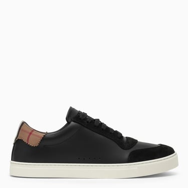 Burberry Black Leather Trainer With Check Pattern Men