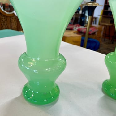 Pair Jadite Glass Vases