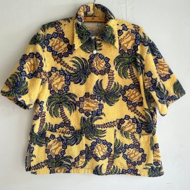 1950s Tropical Print Pullover Cabana Shirt L Vintage Menswear 