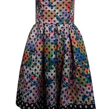 Corey Lynn Calter - Blue, Black, & Multicolor Floral & Polka Dot Print Dress Sz 6